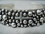 Cross Handmade Detailed Navajo Sterling Silver Bracelet Native American-Nativo Arts
