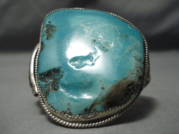 Native American Huge Vintage Hopi Rare Green Turquoise Sterling Silver Bracelet Old-Nativo Arts