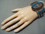 One Of The Best Native American Zuni Turquoise Coral Sterling Silver Bracelet-Nativo Arts