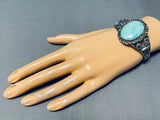 Superb Vintage Native American Navajo Green Turquoise Sterling Silver Bracelet-Nativo Arts