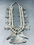 Native American 258 Gram Vintage Navajo Turquoise Coral Sterling Silver Squash Blossom Necklace-Nativo Arts