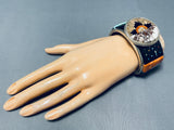 One Of The Craziest Ever Native American Navajo Turquoise Inlay Stserling Silver Bracelet-Nativo Arts
