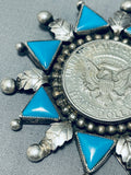 Incomparable Vintage Native American Navajo Blue Gem Turquoise Sterling Silver Pin-Nativo Arts
