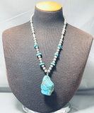 Fabulous Vintage Native American Navajo Huge Kingman Turquoise Sterling Silver Necklace-Nativo Arts