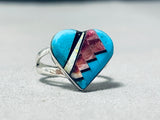 Charming Native American Navajo Inlay Turquoise Purple Spiny Heart Sterling Silver Ring-Nativo Arts