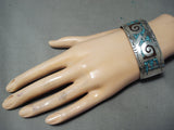 Elaborate Navajo Turquoise Sterling Silver Bracelet Native American-Nativo Arts