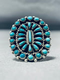 One Of The Best Vintage Native American Zuni Turquoise Cluster Sterling Silver Ring Old-Nativo Arts