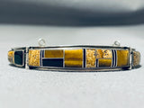 Julian Arviso Vintage Native American Navajo Tiger's Eye Jet Sterling Silver Bracelet-Nativo Arts