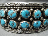 Huge Vintage Native American Navajo Old Blue Turquoise Sterling Silver Wave Bracelet Old-Nativo Arts