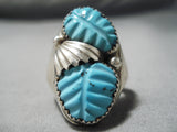 One Of The Best Vintage Native American Navajo Turquoise Leaf Sterling Silver Ring Old-Nativo Arts