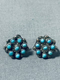 Beautiful Vintage Native American Zuni Blue Gem Turquoise Sterling Silver Earrings-Nativo Arts