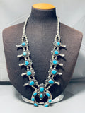 Authentic Vintage Native American Navajo Turquoise Sterling Silver Squash Blossom Necklace-Nativo Arts