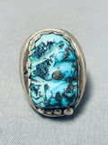 Ravishing Vintage Native American Navajo Carved Godber Turquoise Sterling Silver Ring-Nativo Arts