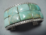 One Of The Best Native American Navajo Green Turquoise Inlay Sterling Silver Bracelet-Nativo Arts