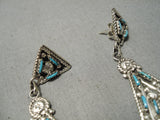 Intricate Vintage Zuni Native American Sterling Silver Turquoise Needle Earrings-Nativo Arts