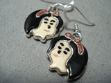 Charming Zuni Inlay Sterling Silver Snow White Earrings Native American-Nativo Arts