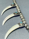 Powerful Vintage Native American Navajo Pearl Sterling Silver Turquoise Necklace-Nativo Arts