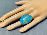 Tremendous Native American Navajo Kingman Turquoise Sterling Silver Ring Signed-Nativo Arts
