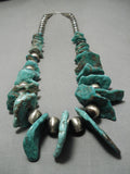 Chunky Turquoise Slab Vintage Native American Navajo Sterling Silver Necklace Old-Nativo Arts