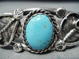 Fantastic Vintage Native American Navajo Blue Gem Turquoise Sterling Silver Bracelet Old-Nativo Arts