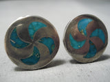 Magnificent Vintage Native American Zuni Blue Gem Turquoise Sterling Silver Cufflinks Old-Nativo Arts
