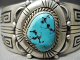 Opulent Vintage Native American Navajo Geomtric Rug Sterling Silver Turquoise Bracelet Old-Nativo Arts