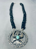 Chunky Onyx Vintage Native American Navajo Turquoise Sterling Silver Necklace-Nativo Arts