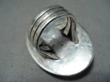 Huge Heavy Vintage Native American Navajo Jet Sterling Silver Ring-Nativo Arts