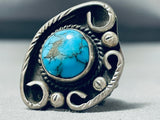 Tremendous Vintage Native American Navajo Kingman Turquoise Sterling Silver Ring-Nativo Arts