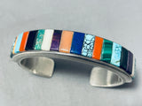 Important Lincoln Family Native American Navajo Vintage Inlay Sterling Silver Bracelet-Nativo Arts