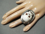 Native American Huge Important Francisco Gomez Coral Sterling Silver Skull Ring-Nativo Arts