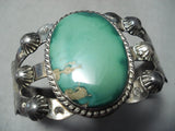 Early Vintage Native American Navajo Repoussed Sterling Silver Green Turquoise Bracelet-Nativo Arts