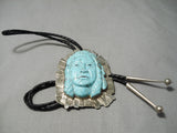 One Of The Best Vintage Native American Navajo Turquoise Head Sterling Silver Bolo Tie-Nativo Arts