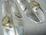Fantastic Navajo Native American Green Turquoise Sterling Silver Earrings-Nativo Arts