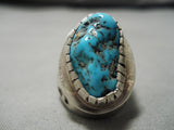 Incredible Vintage Native American Navajo Chunky Persin Turquoise Sterling Silver Ring Old-Nativo Arts