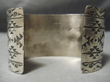 Huge Hand Tooled Native American Navajo Turuqoise Sterling Silver Stamped Bracelet-Nativo Arts