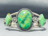 Bright Lime Gaspeite Vintage Native American Navajo Sterling Silver Bracelet-Nativo Arts