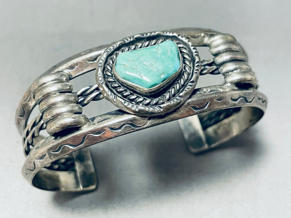 Tremendous Vintage Native American Navajo Green Turquoise Sterling Silver Bracelet-Nativo Arts