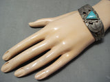 Early 1900's Vintage Native American Navajo Ingot Silver Turquoise Bracelet Old-Nativo Arts