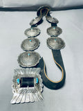 Huge Vintage Native American Navajo Turquoise Hadn Tooled Sterling Silver Concho Belt-Nativo Arts