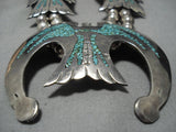 290 Gram Vintage Native American Navajo Sterling Silver Bird Turquoise Squash Blossom Necklace-Nativo Arts