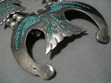290 Gram Vintage Native American Navajo Sterling Silver Bird Turquoise Squash Blossom Necklace-Nativo Arts