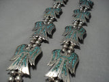 290 Gram Vintage Native American Navajo Sterling Silver Bird Turquoise Squash Blossom Necklace-Nativo Arts