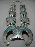 290 Gram Vintage Native American Navajo Sterling Silver Bird Turquoise Squash Blossom Necklace-Nativo Arts
