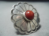 Danny Mike Navajo Coral Sterling Silver Ring Native American-Nativo Arts