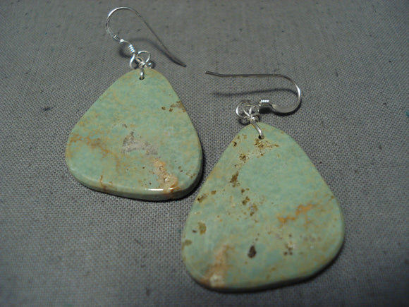 Native American Awesome Santo Domingo Royston Turquoise Slab Sterling Silver Earrings-Nativo Arts