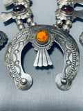 Very Rare Vintage Native American Navajo Amber Sterling Silver Squash Blossom Necklace-Nativo Arts