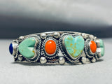 Native American Important Leo Feeney Vintage Royston Turquoise Heart Sterling Silver Bracelet-Nativo Arts