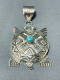 Sophisticated Turtle Native American Navajo Turquoise Sterling Silver Pendant-Nativo Arts
