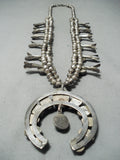 Women's Longer Vintage Native American Navajo Turquoise Sterling Silver Squash Blossom Necklace-Nativo Arts